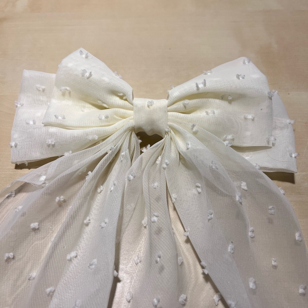 Elegant Cream White Bow with Polka Dots